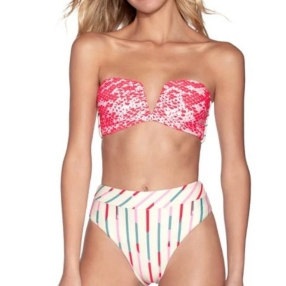 Maaji 4 Ways to Wear Pink and White Bikini Set with Sweetheart Neckline